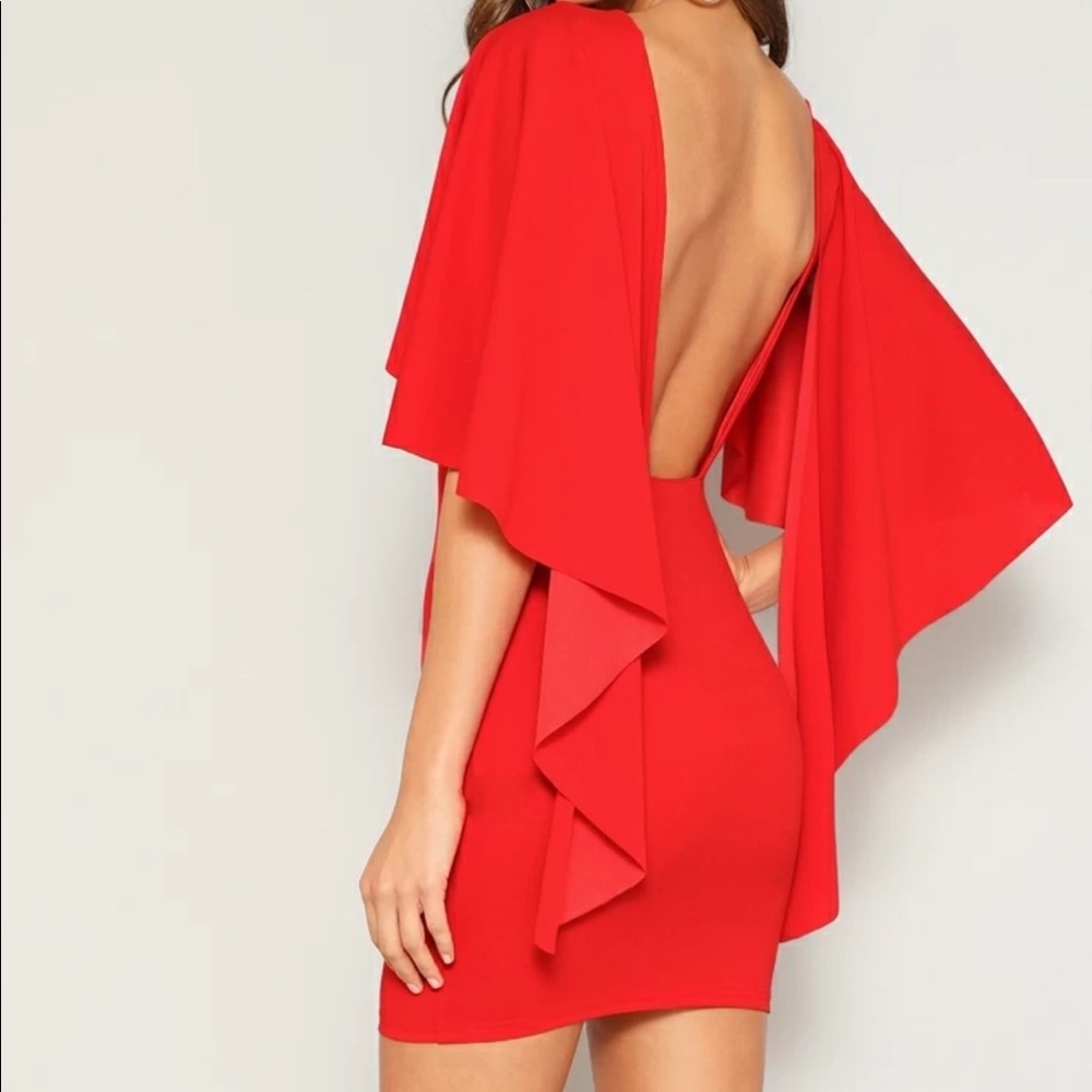 Open Back Asymmetrical Cloak Sleeve Dress